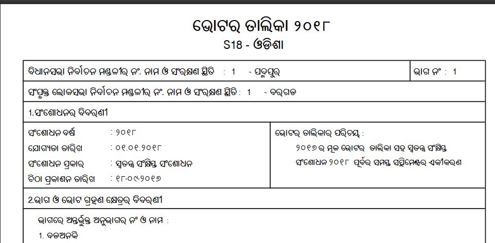 Updated Latest Voter List Odisha Orissa 2019 2020 2021