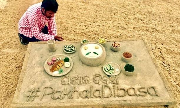 Sand Artist Sudarsan Pattnaik’s Sand art on Puri Beach ahead of Pakhala Dibasa-2018